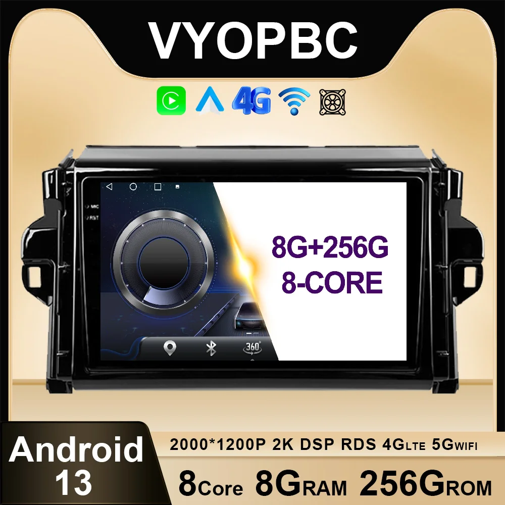 

9 Inch Android 13 For Toyota Fortuner 2 2015 - 2020 Car Radio 4G LTE No 2din RDS Stereo WIFI QLED BT Multimedia AHD DSP ADAS