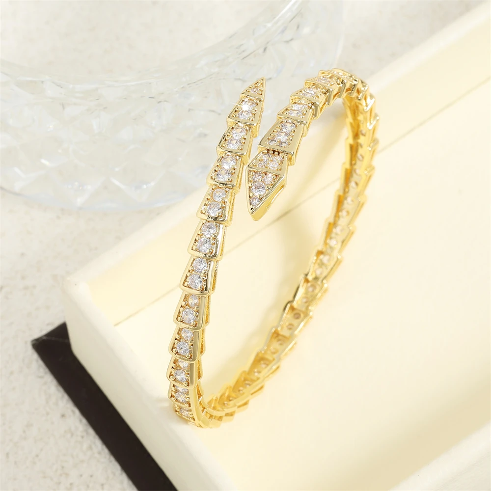 Yupsk Zircon Bracelet Fashion Shiny Snake Bone Open Bangles Exquisite Women's Wedding Party Accessories Gift