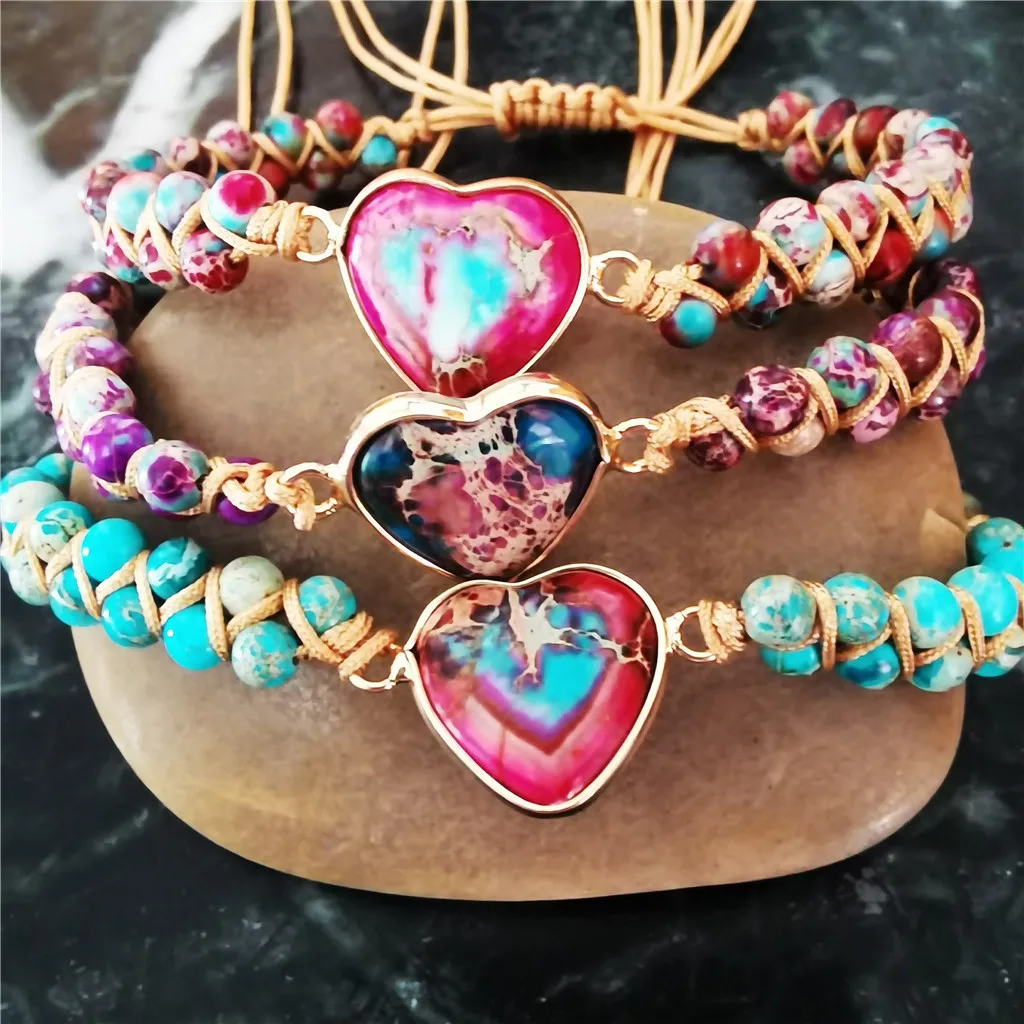 Red and aqua stone heart bracelet for women
