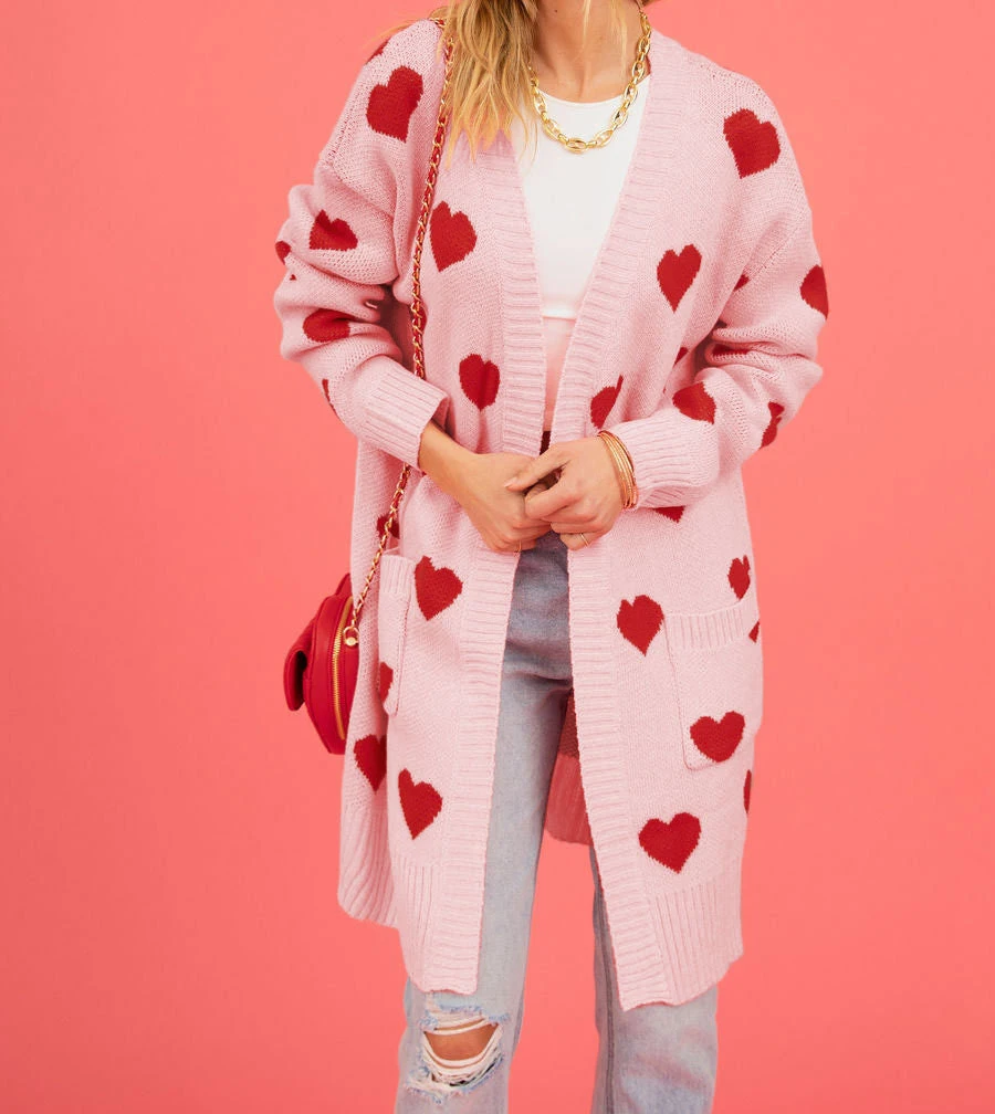 

Женские длинные свитера с принтом влюбленных, Свободные Повседневные вязаные элегантные стильные открытые вязаные женские кардиганы C5560