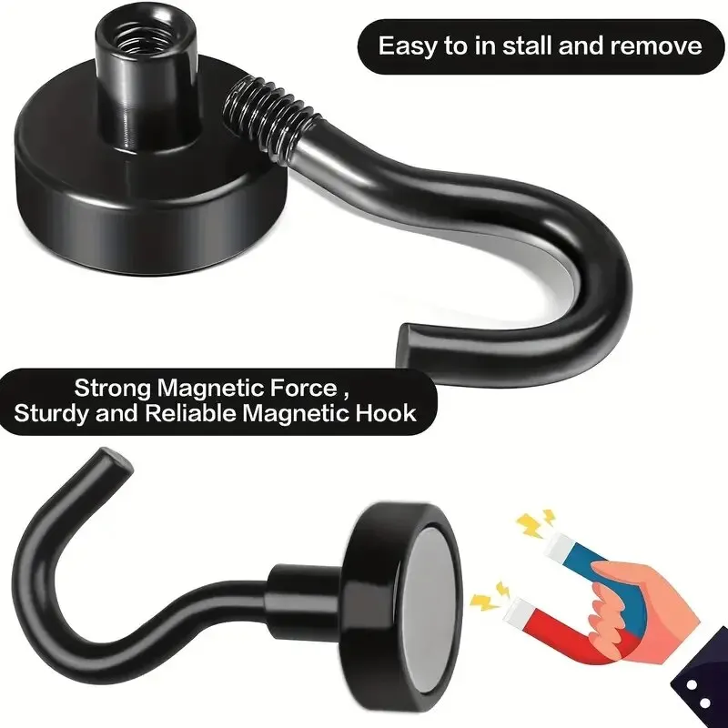 Magnetic Hooks 6Pcs Strong Punch-Free Wall Magnet Hook for Keys Coat Hanging Hanger Kitchen Fridge Bathroom Office Organizer