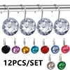 New 12Pcs Acrylic Round Bling Rhinestone Shower Curtain Hooks Bathroom Supplies Round Rhinestone Easy Install Bathroom Supplies 1