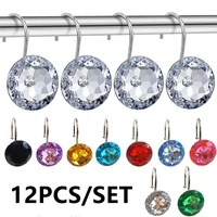 New 12Pcs Acrylic Round Bling Rhinestone Shower Curtain Hooks Bathroom Supplies Round Rhinestone Easy Install Bathroom Supplies 1
