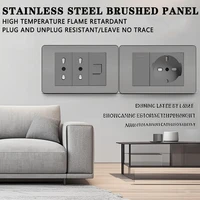 118 Grey Italy Stainless Steel Brushed Wall Socket USB Type-C Tuya Wifi Smart Switch Curtain Sat TV Tel Doorbell Fast Charging