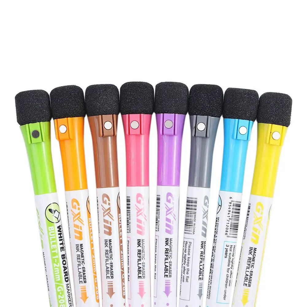 8가지 색상의 자석 안전 잉크 지울 수 있는 보드 마커 어린이용 드로잉 펜 마커 화이트보드 펜 그래피티 펜