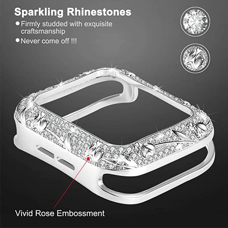 Diamond Case For Apple Watch Case 45mm 44mm 41mm 42mm 40mm 38mm Luxury Metal Protective Cover for iWatch Series 8 7 6 5 4 3 SE