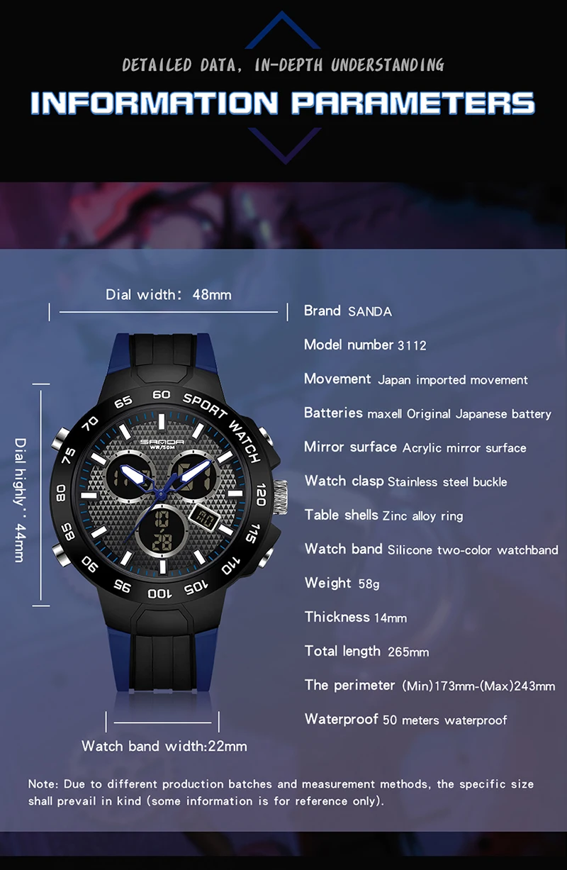 SANDA Top Luxury Brand Men's Watches Outdoor Sports Waterproof Dual Display Quartz Wristwatches Digital Relogio Masculino 3112