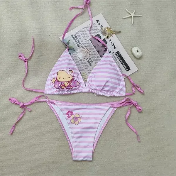 2025 Sexy Holiday Beach Style High-value Pink and White Striped Printed Swimsuit Bikini Babes Hot Spring Vacation Ins Girl 4