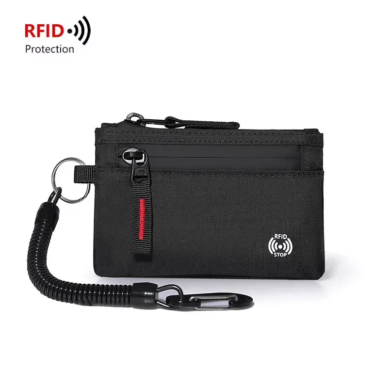 Luxury Nylon Slim RFID Wallet with Zipper and Carabiner