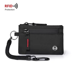 Luxury Nylon Slim RFID Wallet with Zipper and Carabiner (Red zipper and hook)