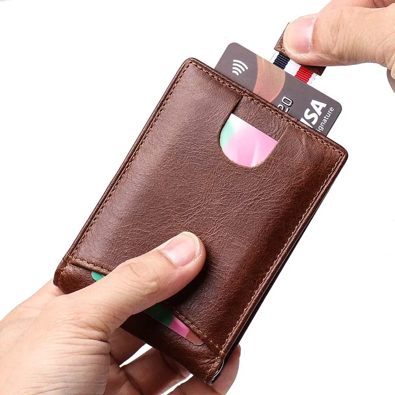 

AETOO New oil wax leather men's coin purse RFID anti-theft swipe credit card card holder multi-card female leather card holder