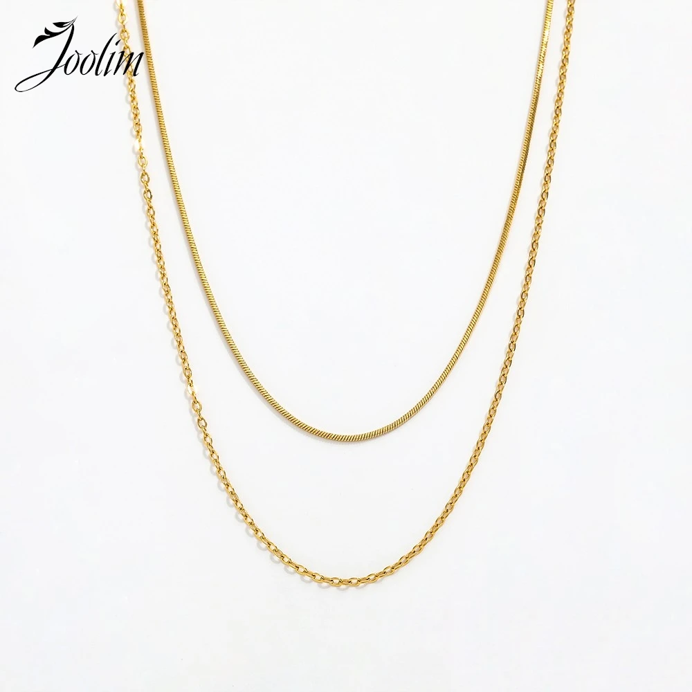 

Joolim Jewelry Wholesale Non Tarnish Fashion Basic Simpme Double Layer Snake Chain Stainless Steel Necklace for Women