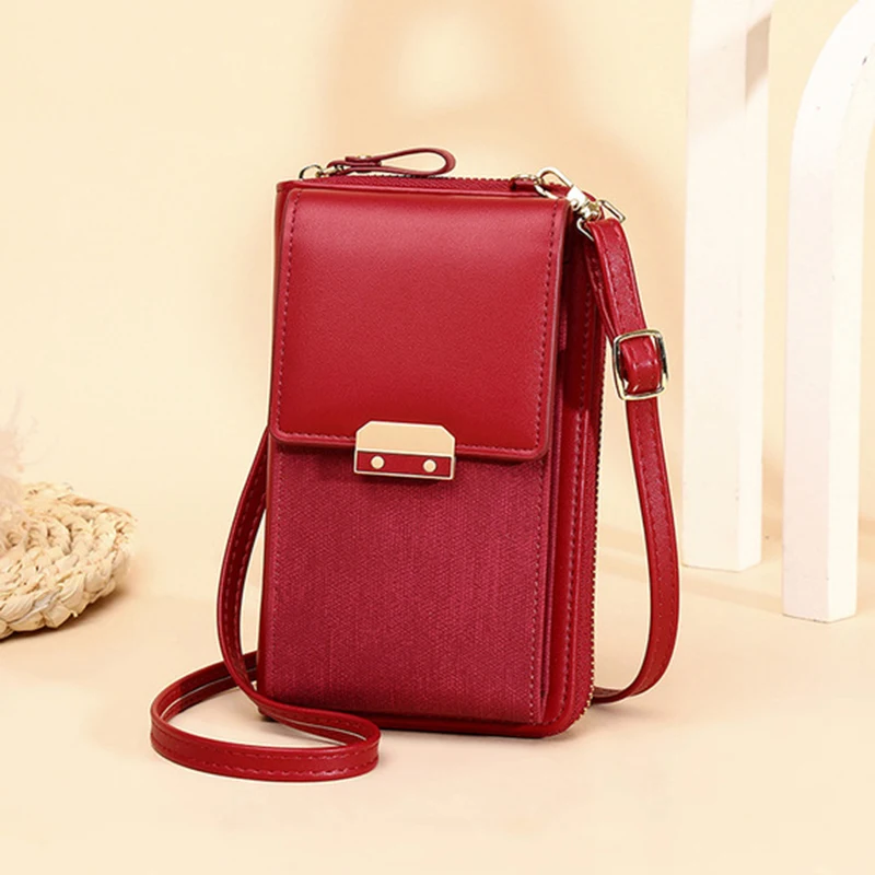 New Women Messenger Bags Luxury Pu Leather Handbags Outing Shoulder Bags Phone Wallet Solid Small Crossbody Long Strap