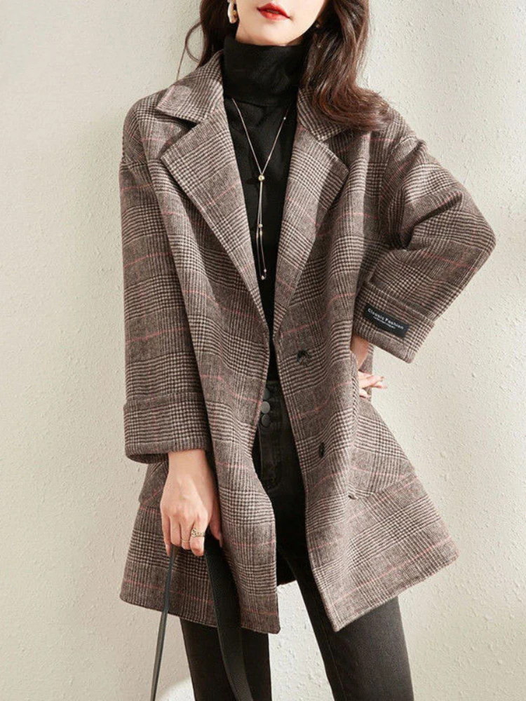 

Jackets for Women 2023 Autumn Fashion Plaid Long-sleeved Blazer Female Loose Oversized Elegant Coat Ladies Winter Quilted Coats
