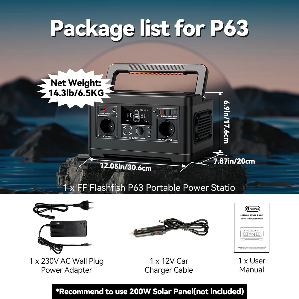 Flashfish-ポータブル充電式バッテリー充電ステーションP63,500W,520wh