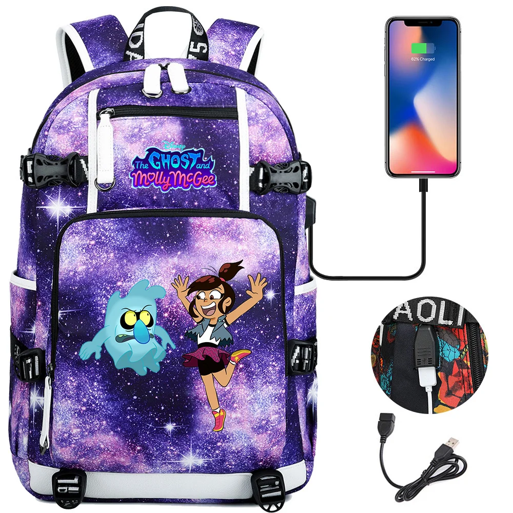 

Disney The Ghost And Molly Mcgee School Backpack Women Men Laptop Travel Bag Large Waterproof USB Charging Knapsack Mochila