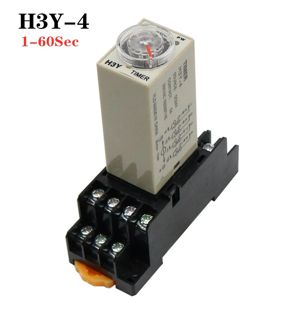 H3Y 4 전원 켜기 시간 지연 릴레이 타이머, DPDT 14 핀 H3Y 4, 1sec 60Sec, 220V, 110V, 24V ...