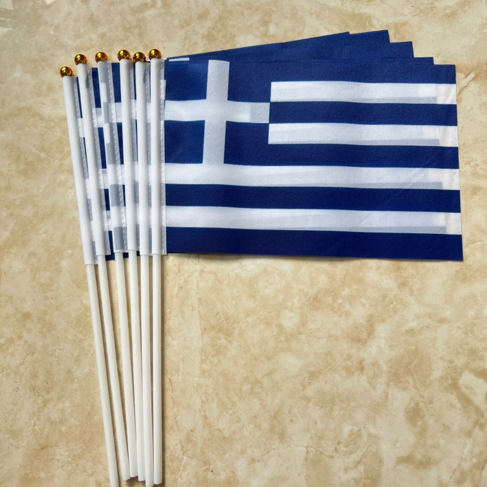 Greek Flag - 14 x 21 cm Polyester Flag with Plastic Flagpole