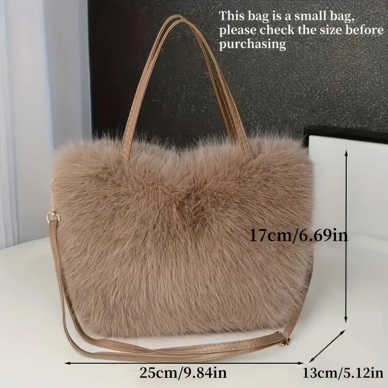 Faux Synthetic Leather Handbag, Fluffy Tote Crossbody Bag for Daily Use, Parties, Purses and Handbags for Women Plush Tote Bag