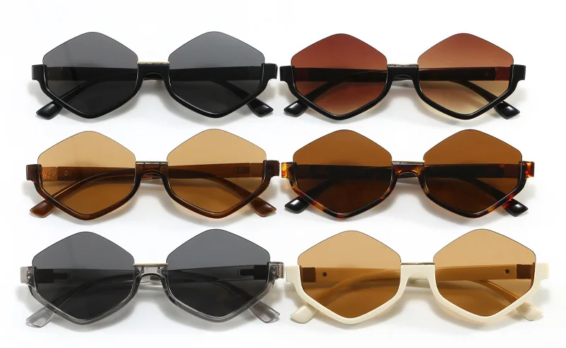 Neue Polygon-Quadrat-Sonnenbrille für Damen, modische Halbrahmen-Diamant-Sonnenbrille, einzigartige Luxusmarke, Punk-Brille, UV400-Schutz – Detail 4