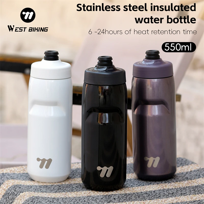 WEST BIKING Stainless Steel Insulated Sports Water Bottle 550ml Cycling Thermos Bottle Keep Cold&Hot Gym Portable Thermal Kettle