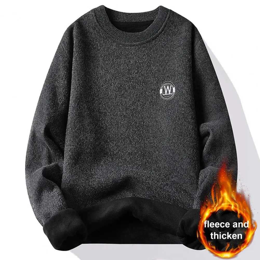 

Men Knitting Sweater Men's Thick Fleece Lined Sweater for Autumn Winter O-neck Knitwear with Long Sleeve Warm Loose for Young