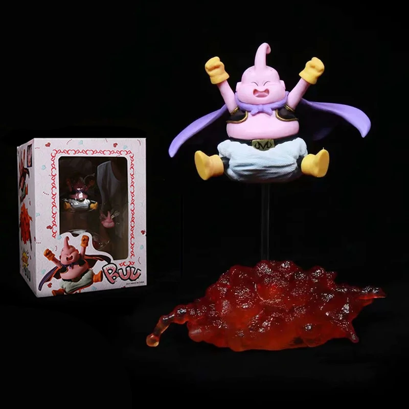 

Anime Dragon Ball Z Figures Cute Buu PVC Action Figure The Base Can Emit Light Change Head Model Toy 18cm Tabletop Decoration