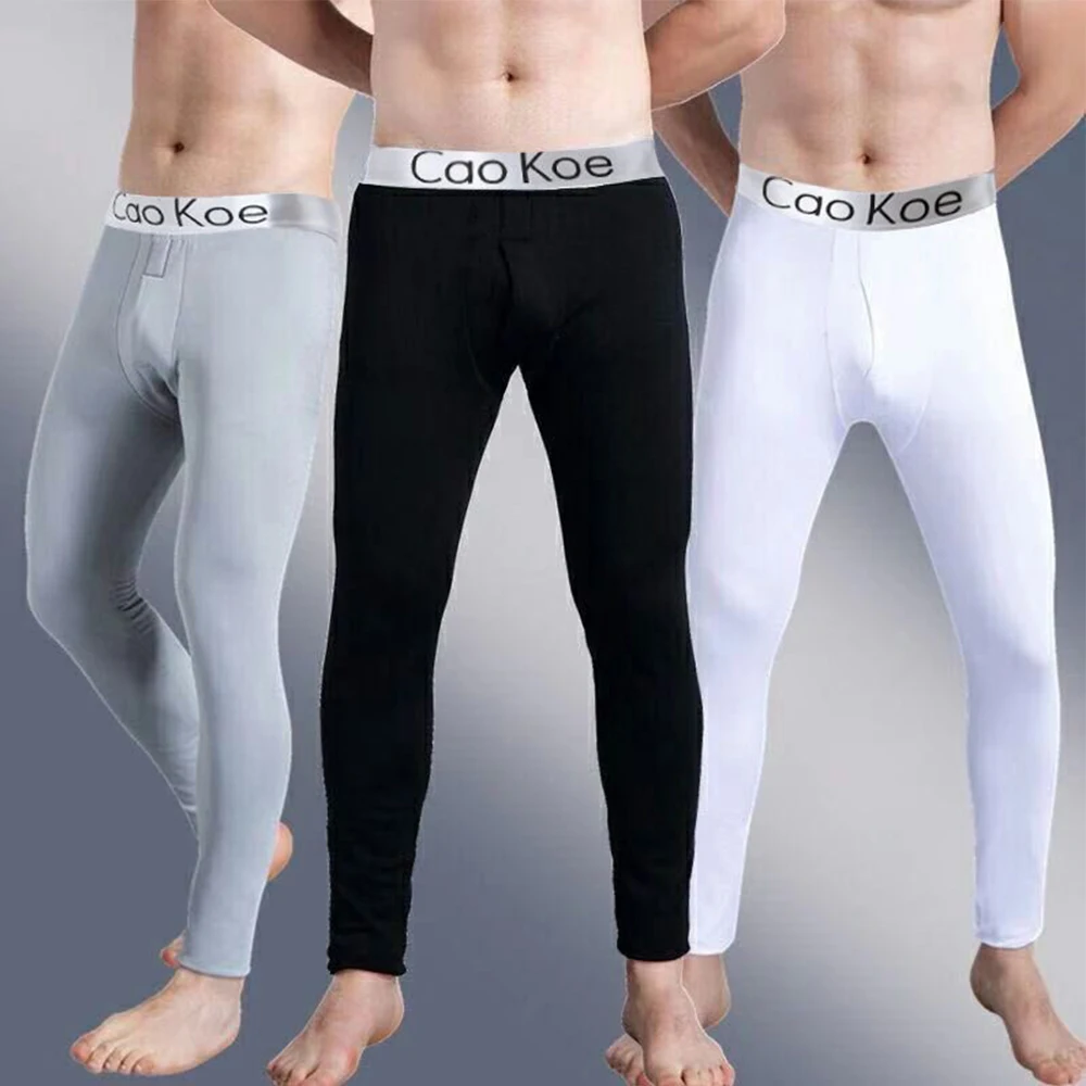 

Mens Winter Warm Thermal Underwear Bottoms Sexy Bugle Pouch Tight Leggings Solid Long Johns Soft Sleep Bottoms Loungwear A50
