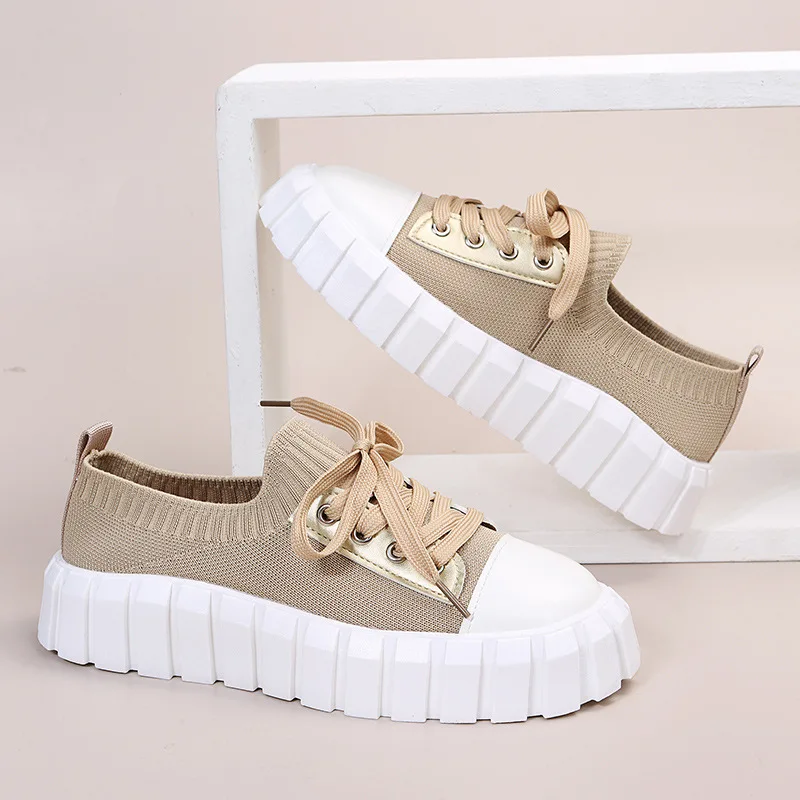 2022 New Spring Platform Sneakers Women Casual Breathable Sport Shoes Lace-up Loafers Ladies Red Sneakers Outdoor Running Shoes