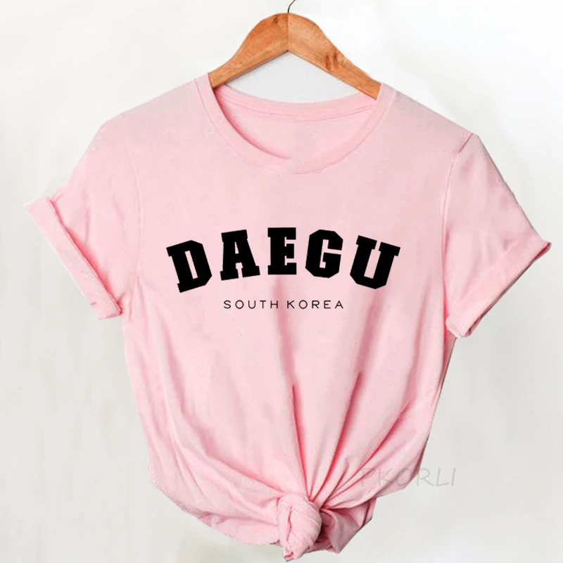 Фото Женская футболка с коротким рукавом Daegu, хлопковая Футболка в Корейском стиле, футболка унисекс, уличная женская футболка, изготовленная из Южной Кореи №4