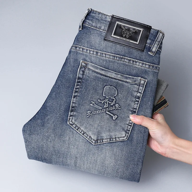 2024 Spring and Summer New Men's Simplicity Jeans High-End Stretch Slim Fit Straight All-Matching Leisure Washed-out Long Pants 3