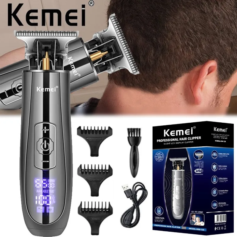 Kemei электрическая машинка для стрижки волос 10 Вт Мощный ЖК-дисплей 0 мм лысый