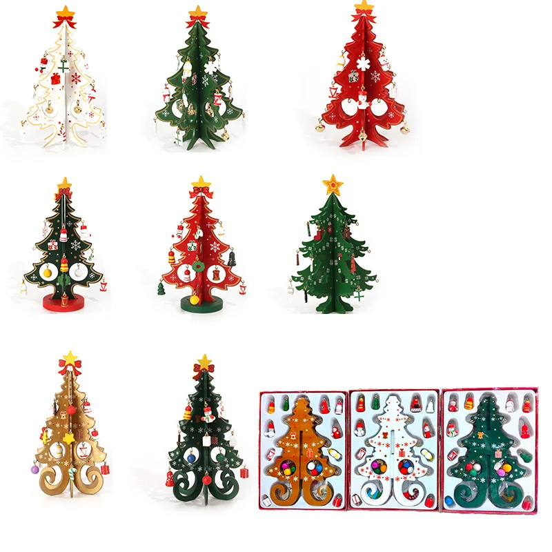 Christmas Tree Children's Handmade DIY Stereo Wooden Christmas Tree Scene Layout Decorations Ornaments