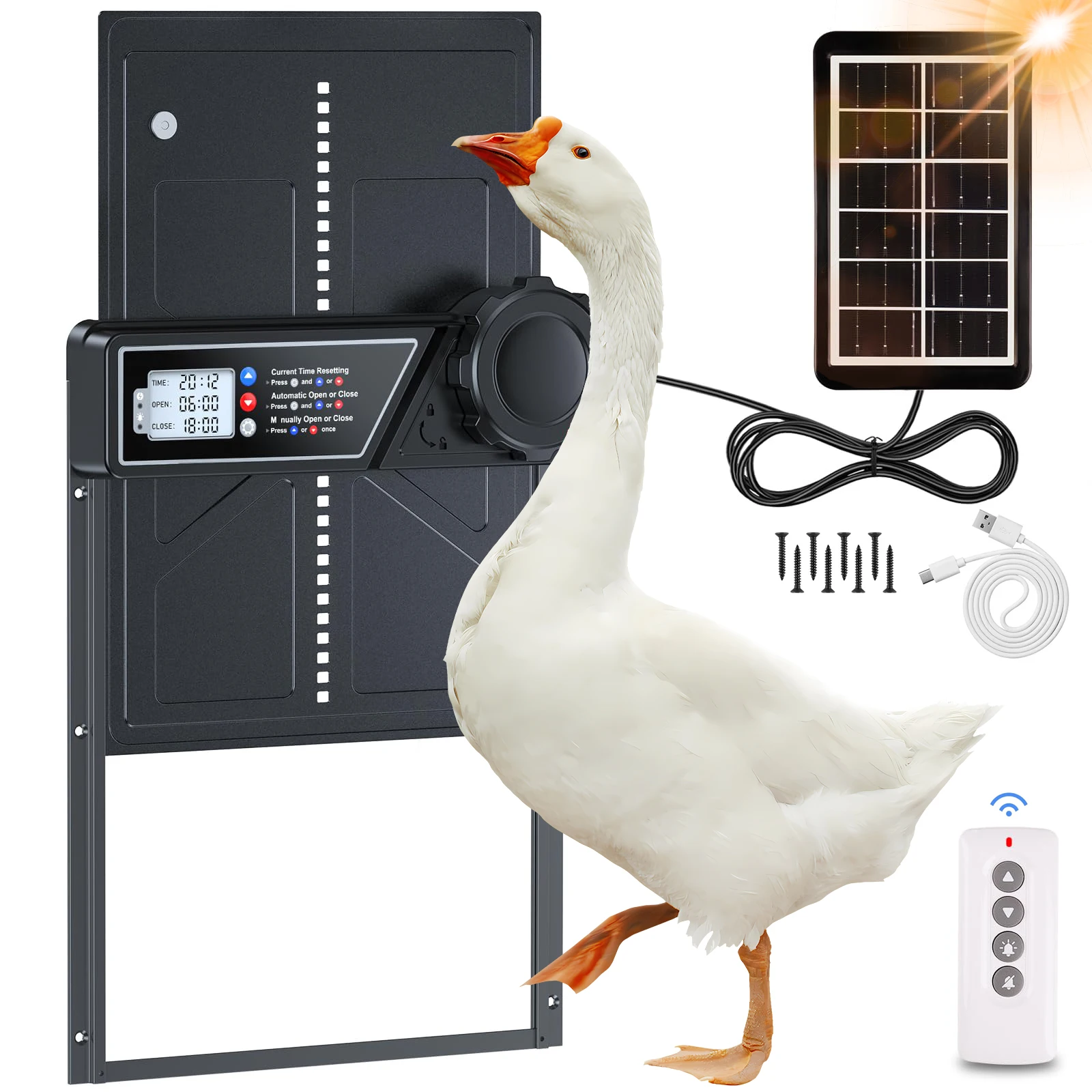 Anti-Pinch Automatic Chicken Coop Door with Timer Solar Chicken Coop Door Durable Aluminum Alloy Predator Protection