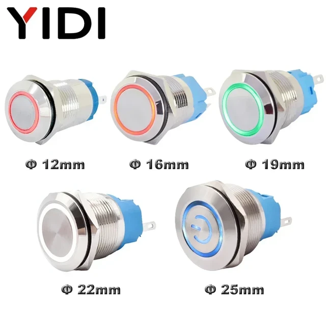 Interrupteur À Bouton-poussoir En Métal Étanche, 19mm, 12v 24v 220v, Rouge,  Vert, Bleu, Éclairage Led, Interrupteur Momentané, Bouton-poussoir  Marche/arrêt - Commutateurs - AliExpress