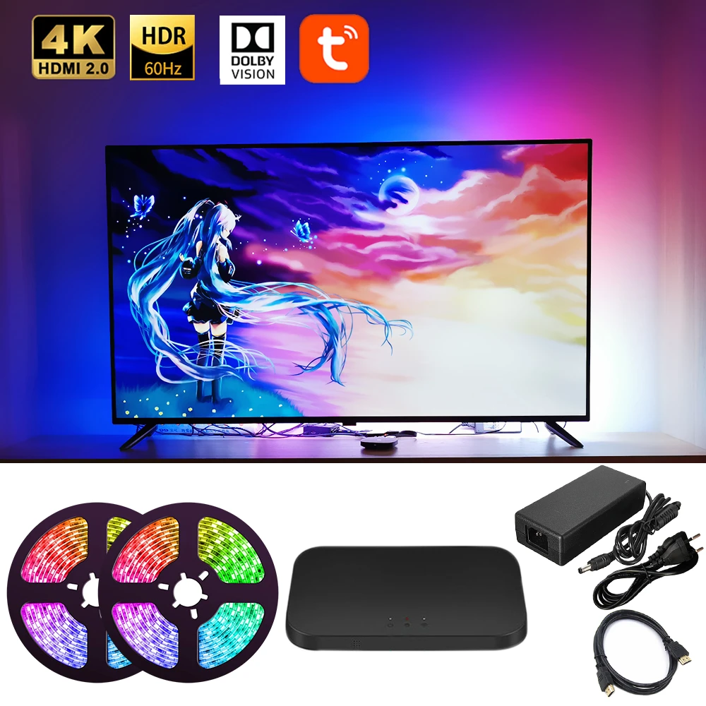 Smart Ambient Tv Led Backlight For 4k Hdmi 2 0 Device Sync Box Led Strip Lamp Pc Monitor Back Lights Kit Works With Alexa Google Night Lights Aliexpress