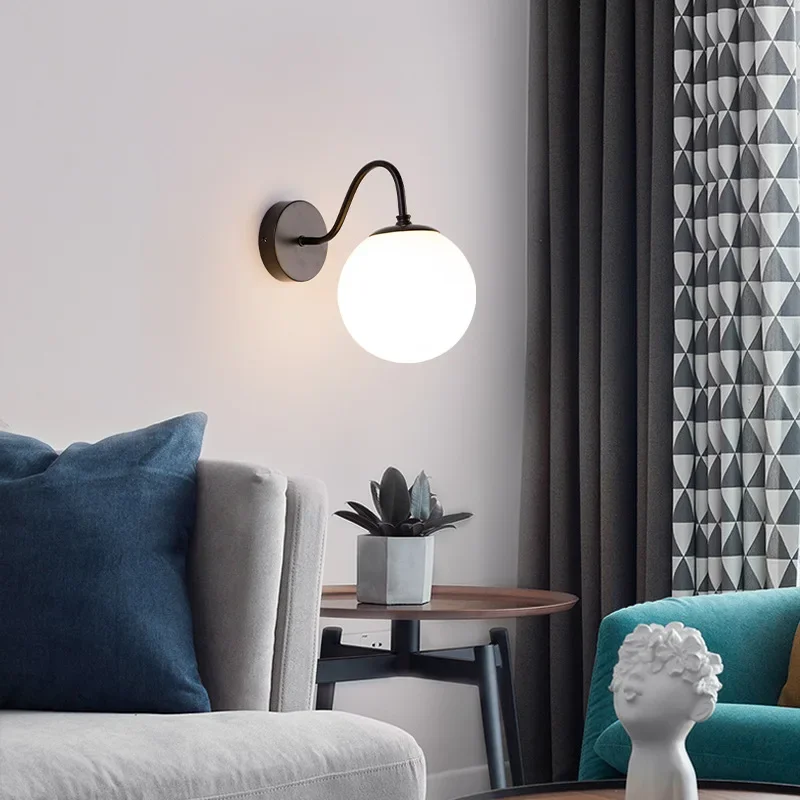 Modern LED Wall Lamp Glass Lampshade Ballight For Living Room Bedroom Bedside Corridor Aisle Home decor Gold Wall Sconce Fixture