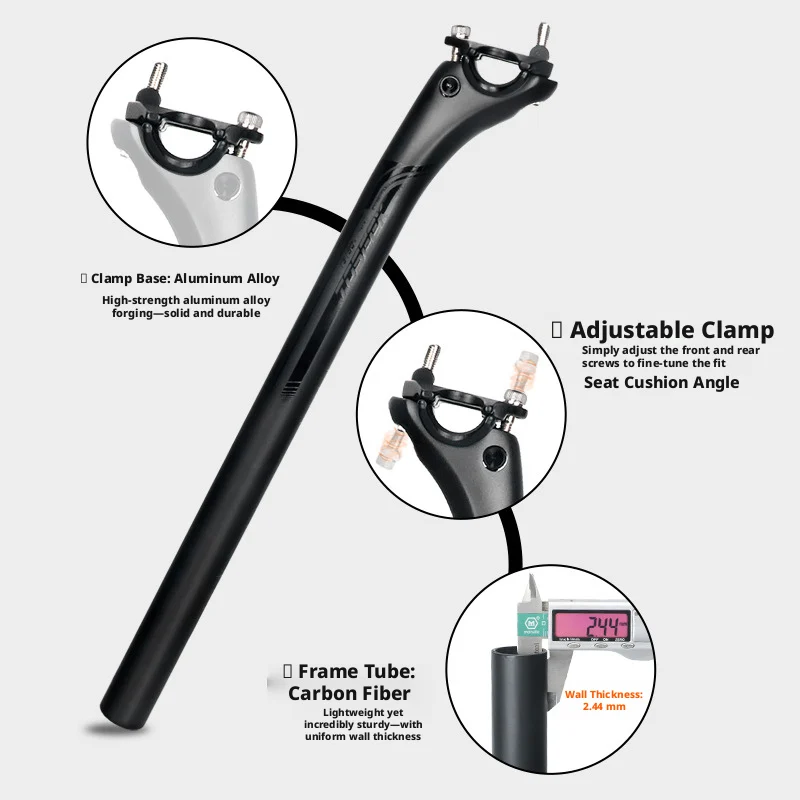 MTB 로드 바이크 카본 카누 시트 포스트 27.2, 매트 블랙, 31.6mm 길이, 400mm, 시트 포스트 튜브, 자전거 부품