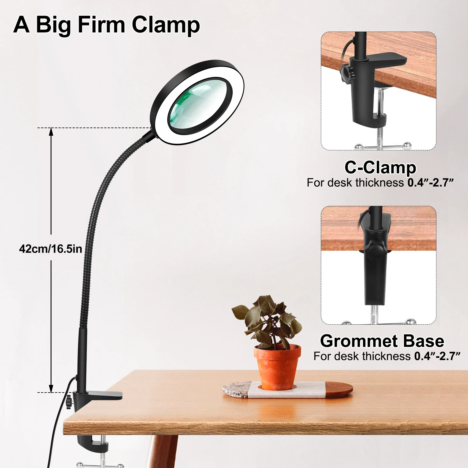 Magnifying Lamp with Rolling Base and Bench Clamp