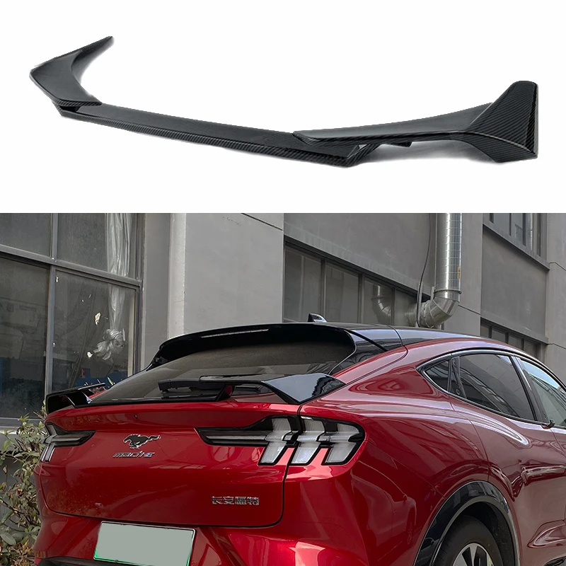 

2021 2022 to Up For Ford Mustang Mach-E Much E Spoiler High Quality ABS Rear Trunk Lip Spoilers By Glossy Black Carbon Fiber
