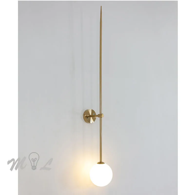 Post Modern Wall Light Fixtures Minimalist Sconces Long Metal Pipe Wall+lamps for Living Room Bathroom Light Led Glass Ball Deco 6