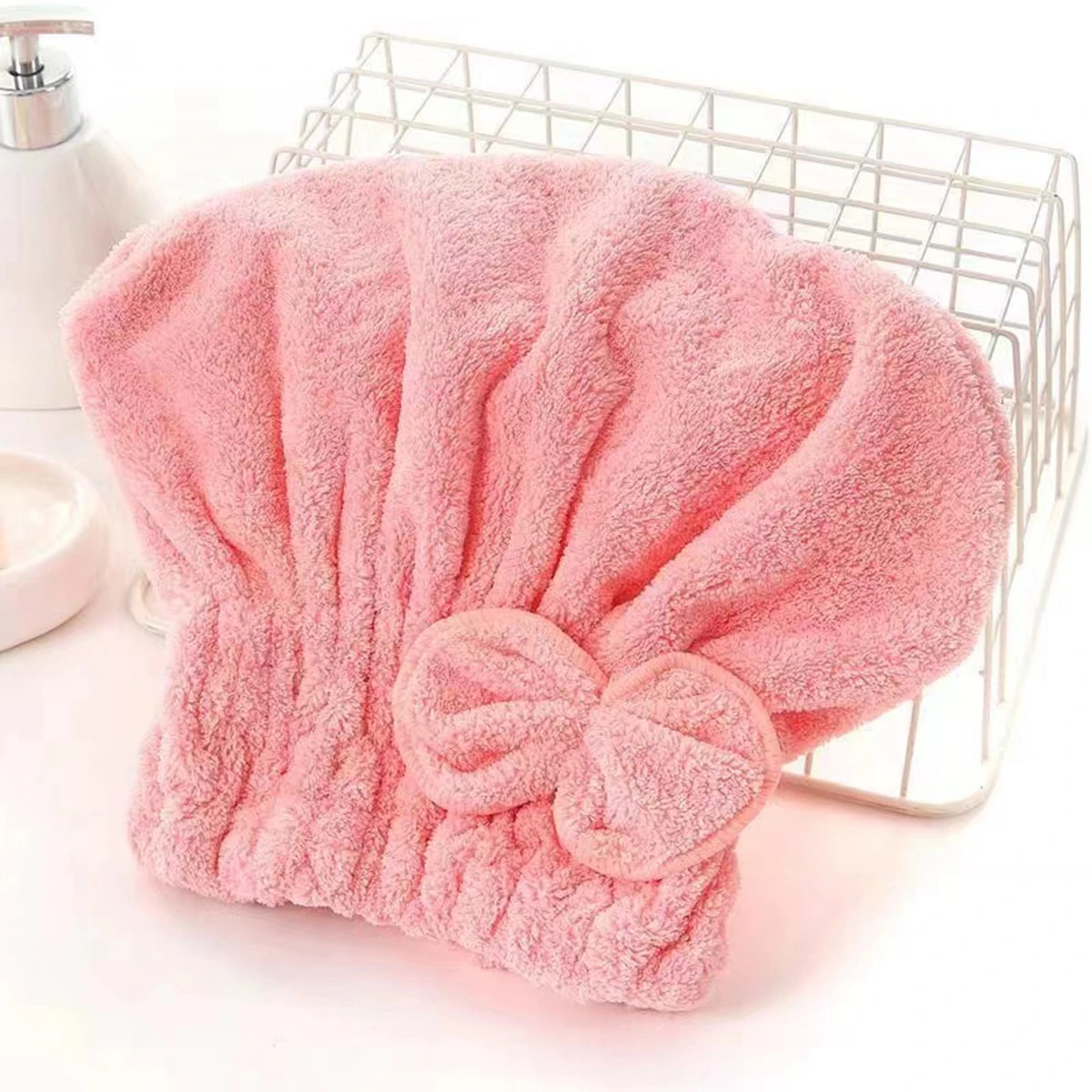 1 pz microfibra asciugamani per asciugare i capelli avvolgere la testa con fiocco cuffia per la doccia turbante per capelli HairWrap cuffia da bagno per capelli ricci lunghi e bagnati regalo - immagine 5