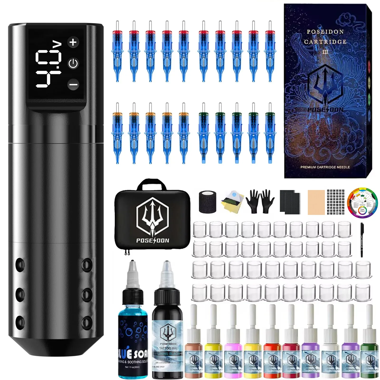 Kit tatuaggio POSEIDON Kit penna tatuaggio leggero per kit macchina tatuaggio trucco permanente Kit pistola tatuaggio wireless vendita calda
