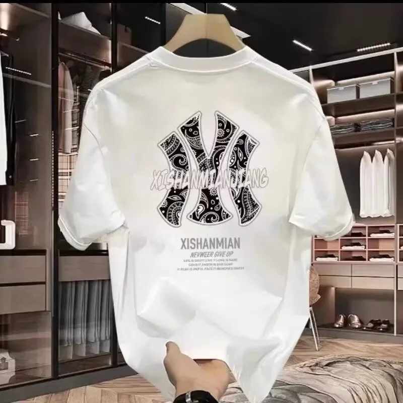 New Printed Men's Short Sleeve T-Shirt Trend Street Personality Short Sleeve Summer Cotton Crew Neck Shoulder T-Shirt Daily