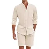 2024 Men's Two-piece Sets Cotton and Linen Comfortable Button Shirt Long Sleeve Shorts Cardigan Simple Casual Beachwear 5