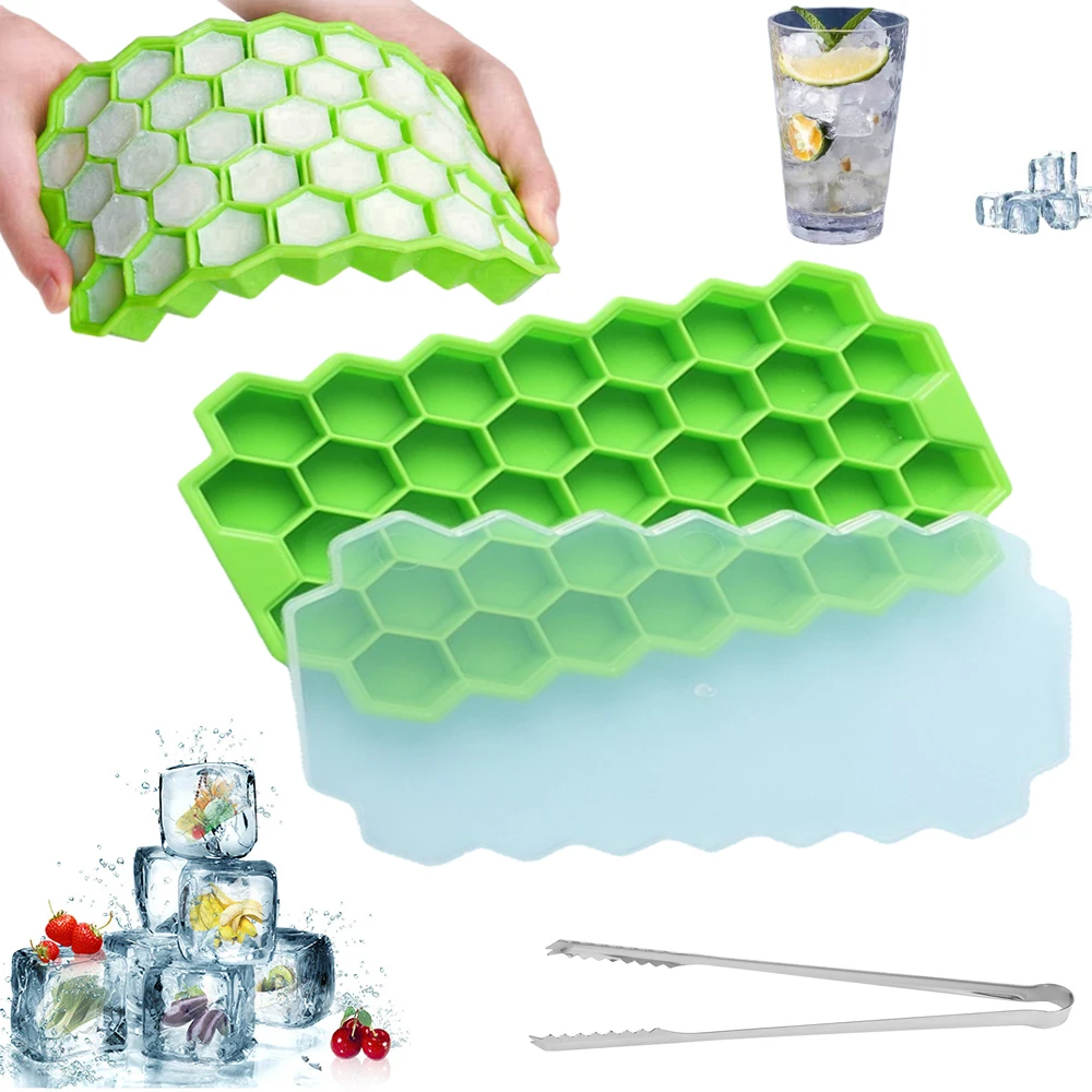 Ice Mold 37 Grid Honeycomb Cube Silicone Food Grade with Lid