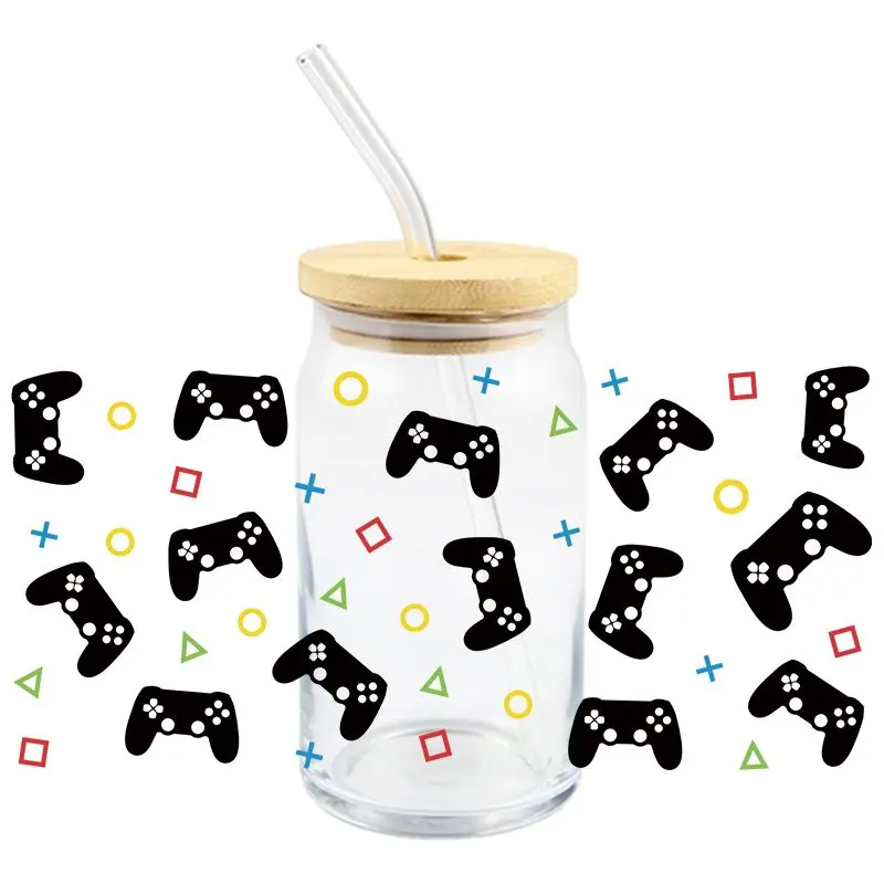 Game Handle UV DTF Wrap Transfer Stickers Fashion Cartoon Design Waterproof Wrap For Glasses Cups Bottles DIY Colorful Decal