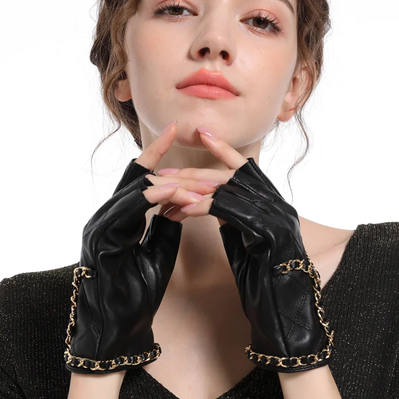 Leather Half Finger Gloves Women's Short Thin Section Unlined Spring and  Autumn Motorcycle Riding Ladies Driving Fingerless - AliExpress