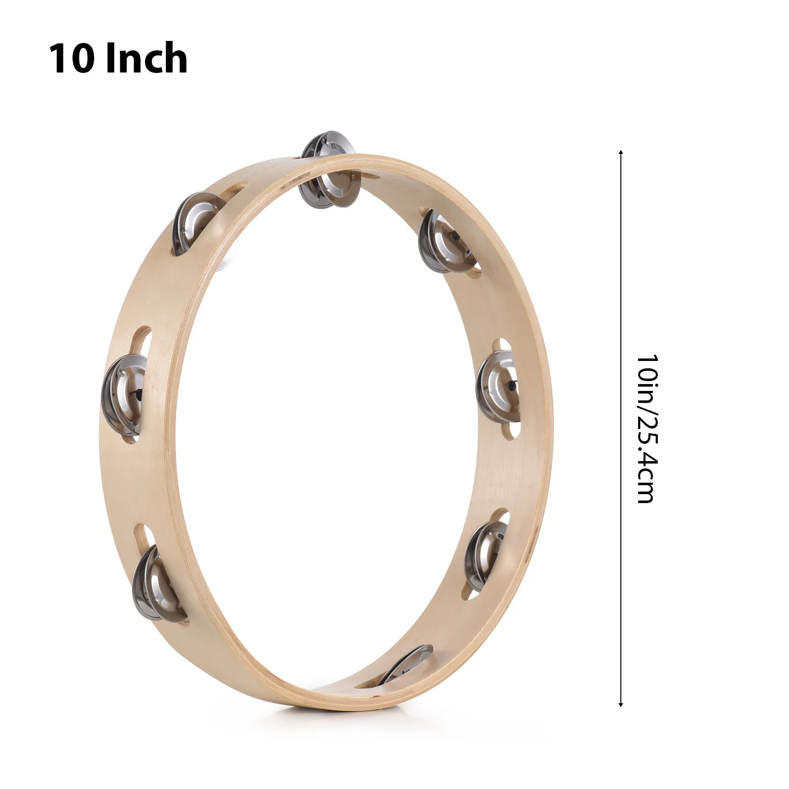 6/8/10 Inch Tambourine Hand Cranked Bell Single Row Wooden Tambourine Rings Natural Color Metal Bell Sound children percussion instruments