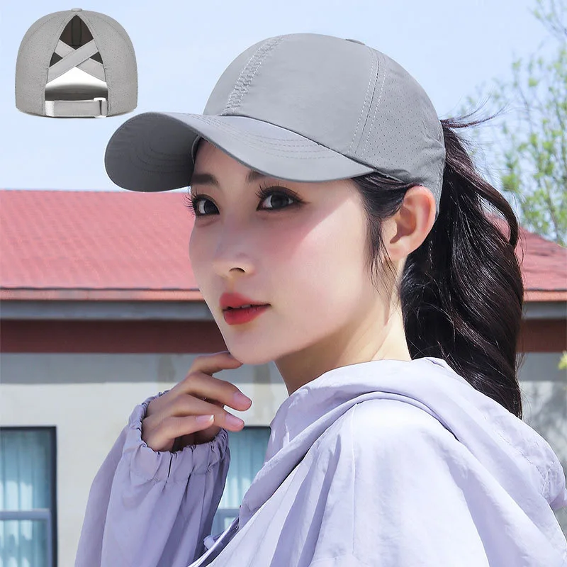 여성용 야외 스포츠를 위한 하이 포니테일 야구 모자, 가볍고 속건성, 통기성이 뛰어난 메쉬 야구 모자, 차양 및